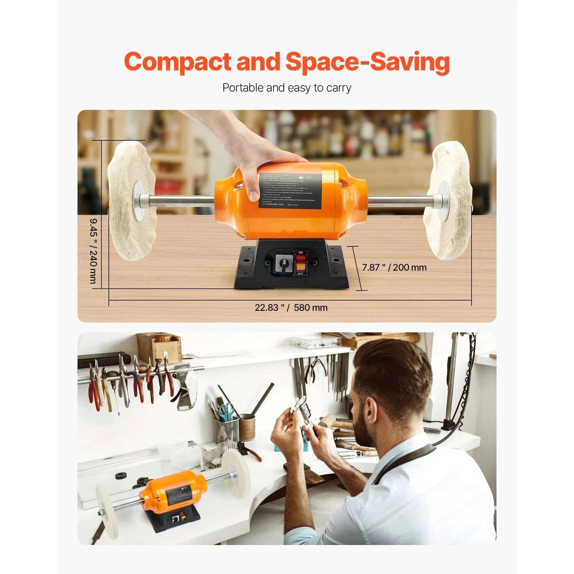 8" Bench Buffer Polisher 1/2HP Dual Speed 1725/3450RPM with Wheels-8inch 110V / United States
