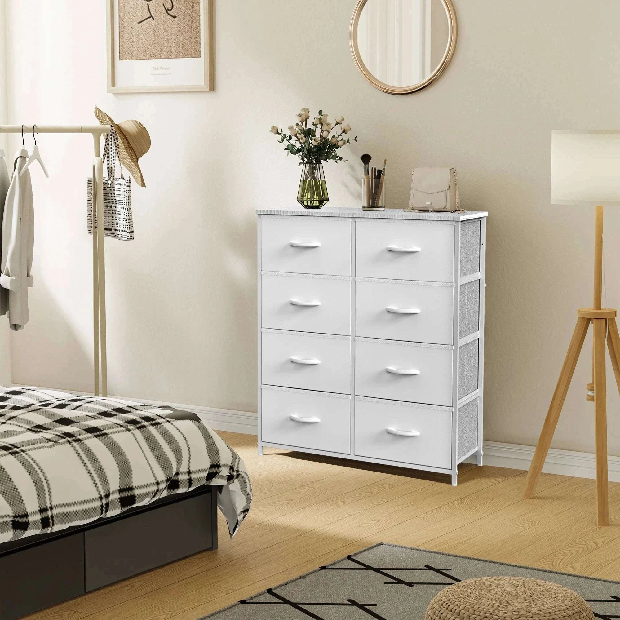 8-Drawer Fabric Dresser Storage Cabinet with Metal Frame-Black / United States