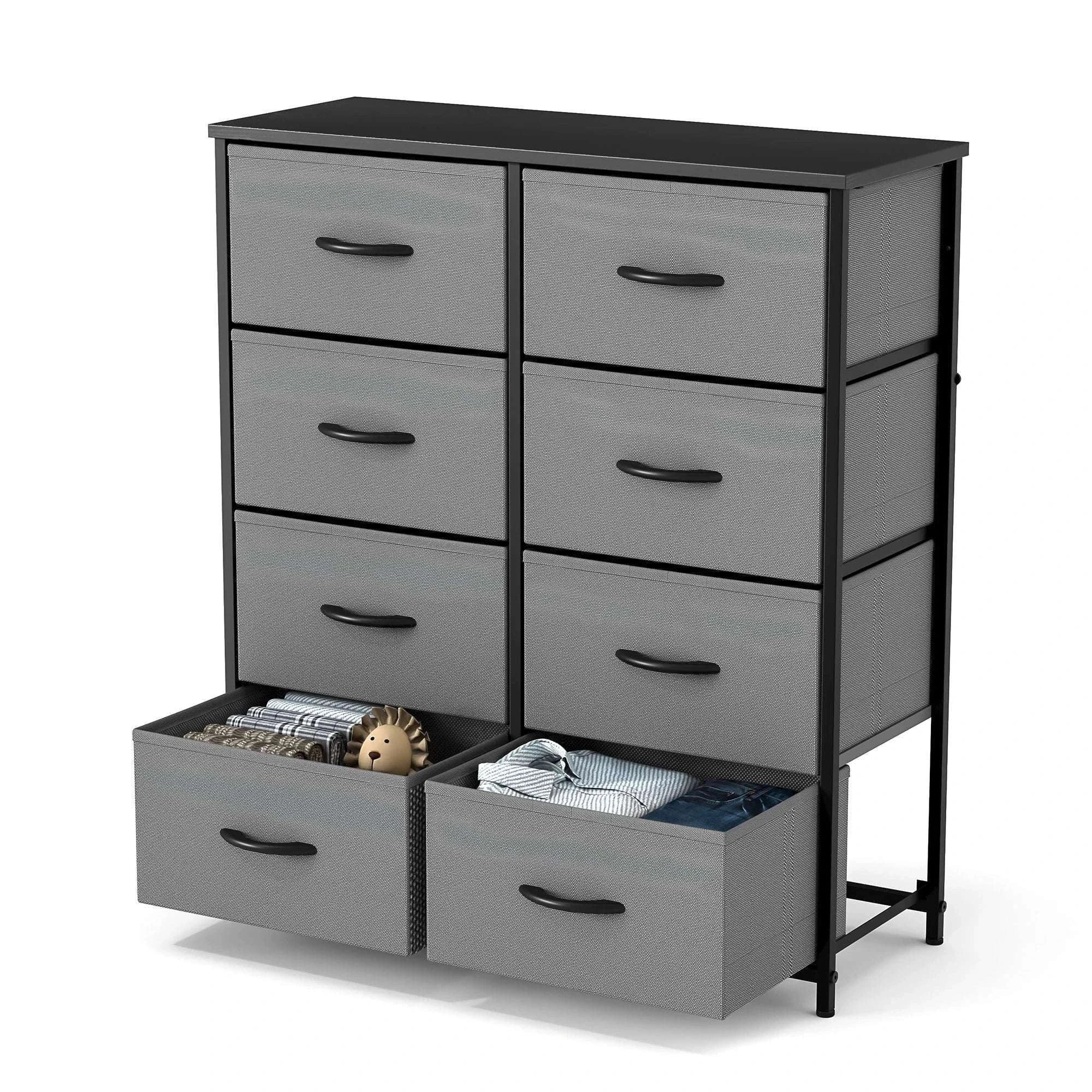 8-Drawer Fabric Dresser Storage Cabinet with Metal Frame-Black / United States