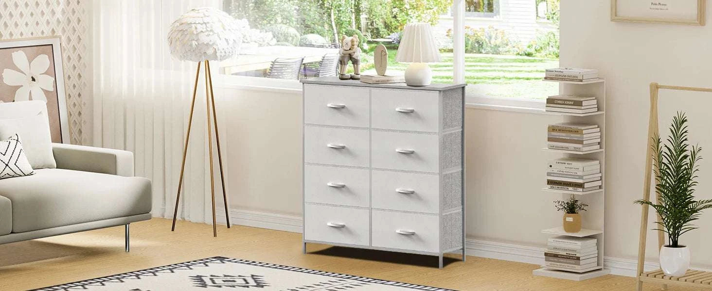 8-Drawer Fabric Dresser Storage Cabinet with Metal Frame-Black / United States