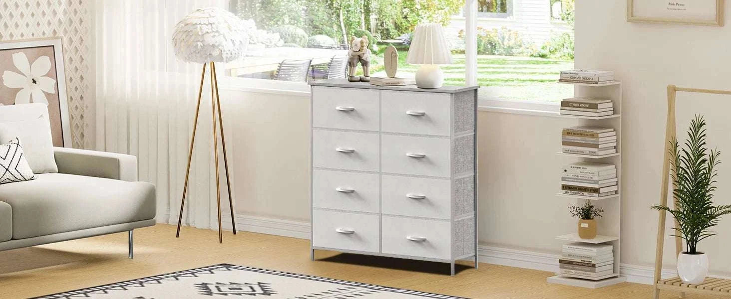 8-Drawer Fabric Dresser Storage Cabinet with Metal Frame-Black / United States