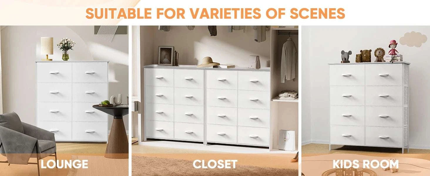 8-Drawer Fabric Dresser Storage Cabinet with Metal Frame-Black / United States
