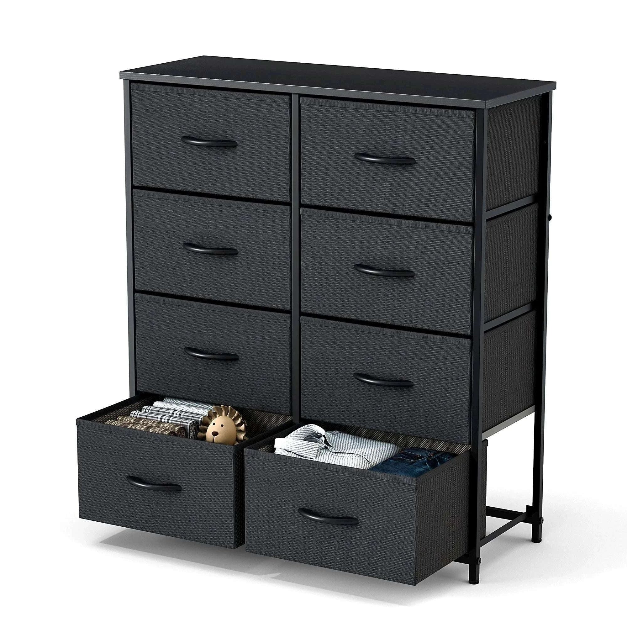 8-Drawer Fabric Dresser Storage Cabinet with Metal Frame-Black / United States