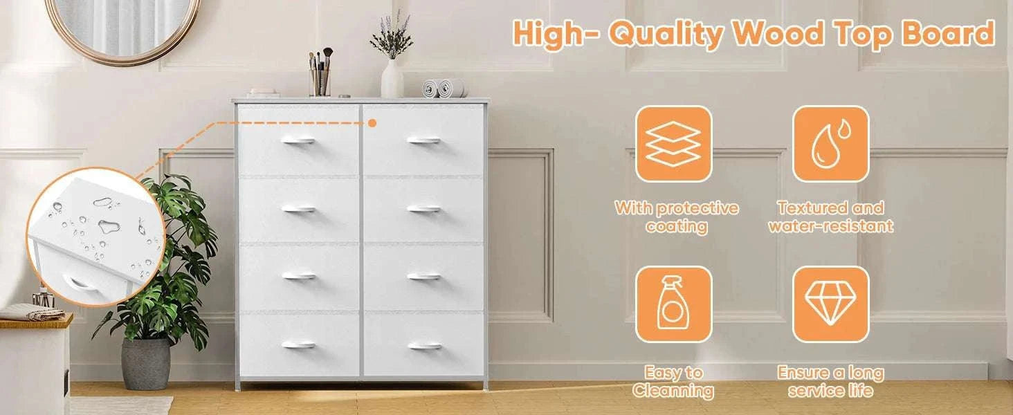 8-Drawer Fabric Dresser Storage Cabinet with Metal Frame-Black / United States