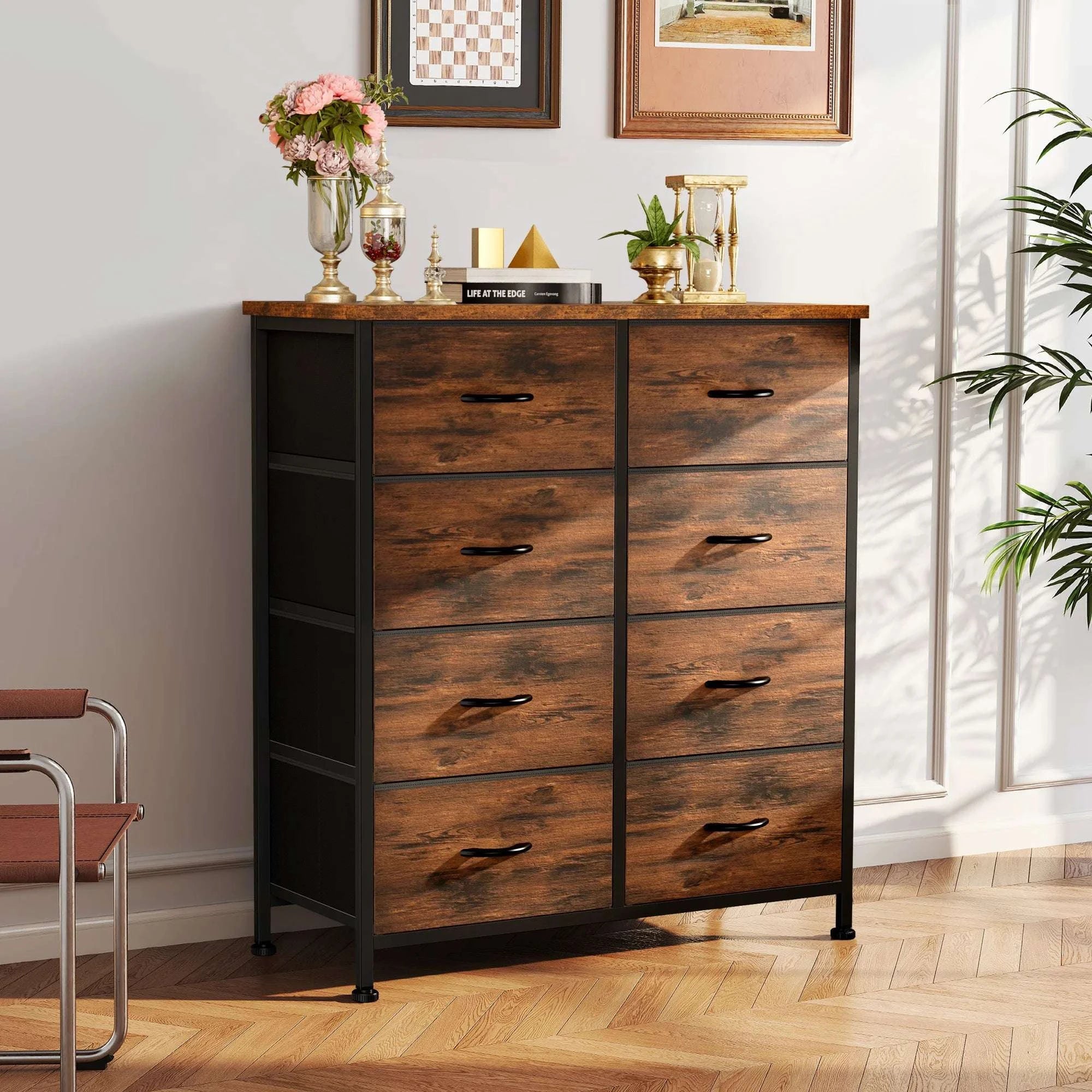 8 Drawer Fabric Dresser Storage Cabinet with Steel Frame-Grey / GERMANY