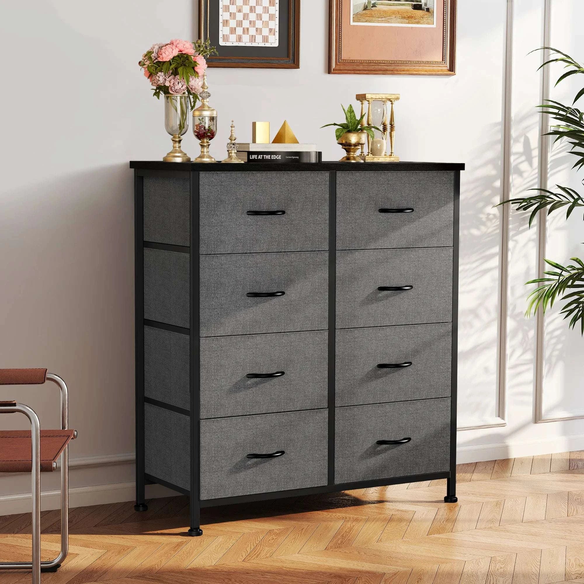 8 Drawer Fabric Dresser Storage Cabinet with Steel Frame-Grey / GERMANY