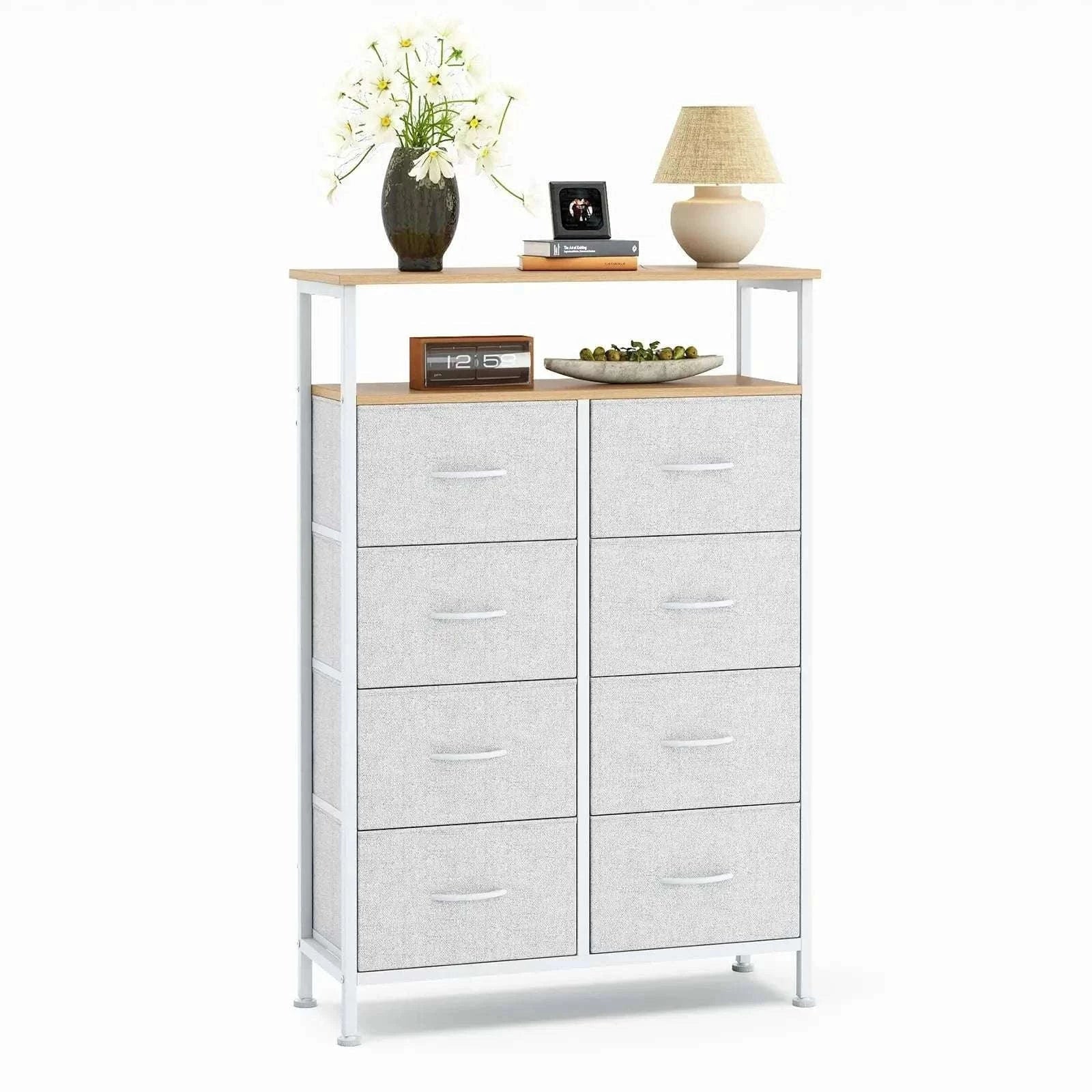 8 Drawer TV Stand with Wooden Top and Storage Cabinet-Pink / United States