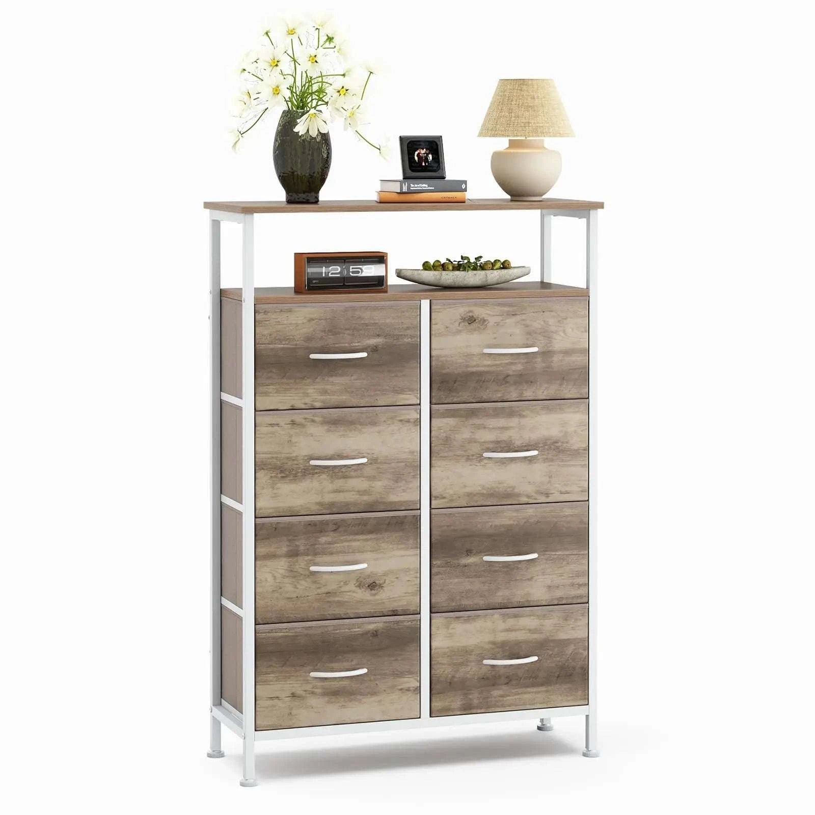 8 Drawer TV Stand with Wooden Top and Storage Cabinet-Pink / United States