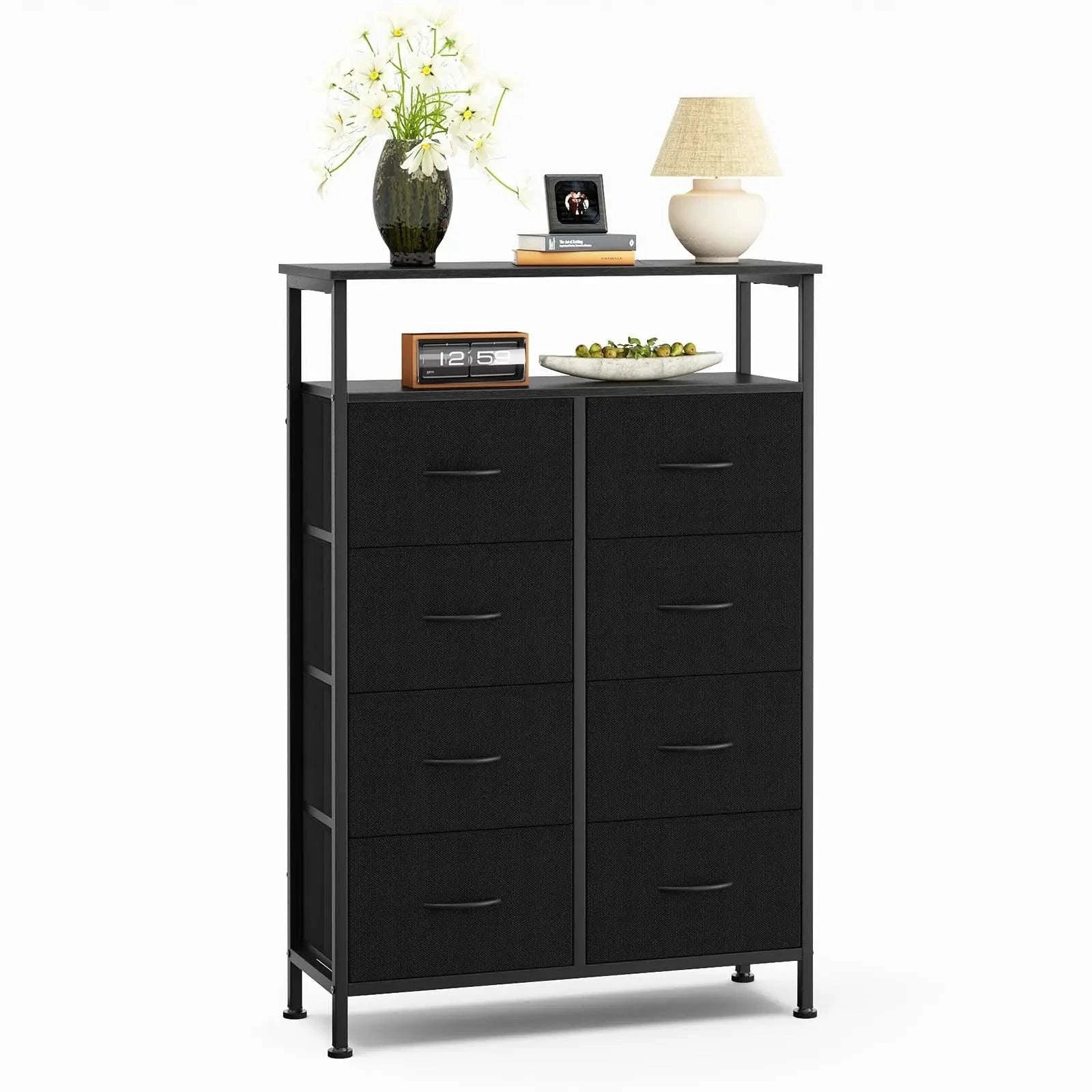8 Drawer TV Stand with Wooden Top and Storage Cabinet-Pink / United States