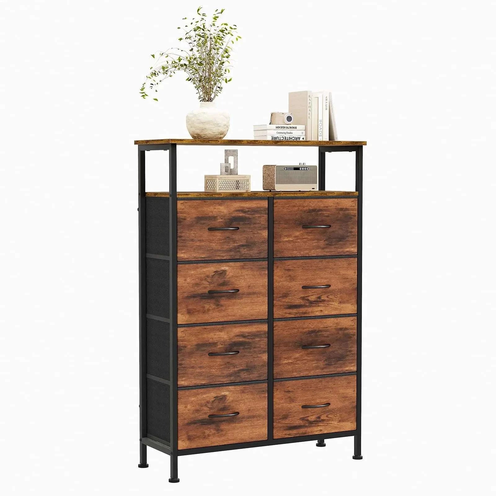 8 Drawer TV Stand with Wooden Top and Storage Cabinet-Pink / United States