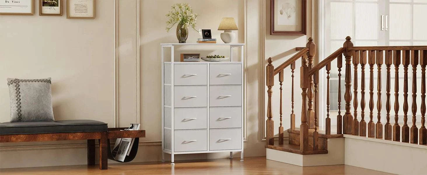 8 Drawer TV Stand with Wooden Top and Storage Cabinet-Pink / United States