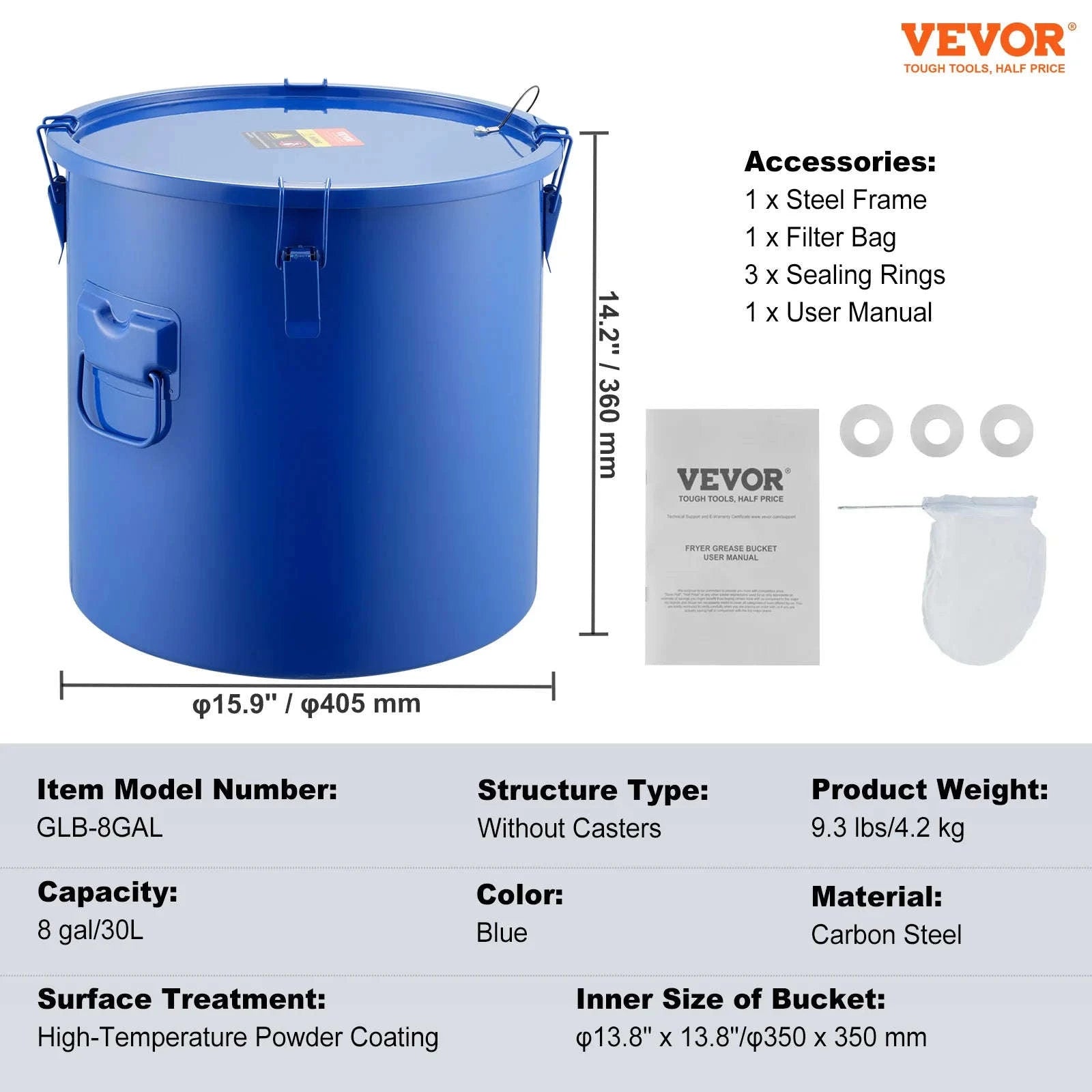 8 Gallon Carbon Steel Fryer Grease Bucket-StainlessSteel8gal / Poland