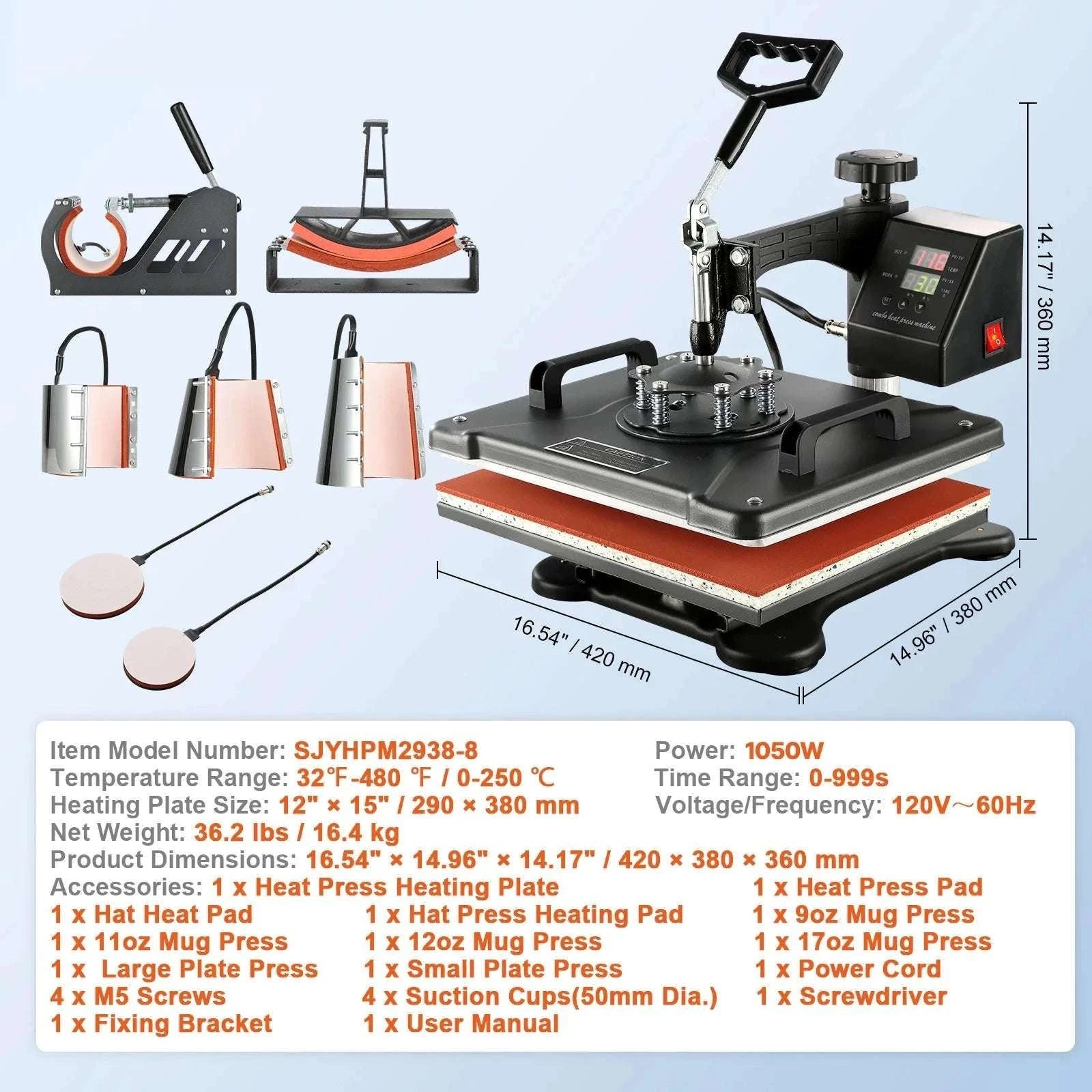 8-in-1 Heat Press Machine 12x15 & 15x15 Sublimation Kit-8 in 1 12 x 15 inch / spain
