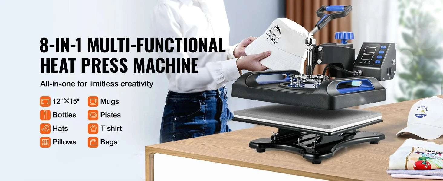 8-in-1 Heat Press Machine 12x15 Combo for T-Shirts, Mugs, Caps-Blue / United States