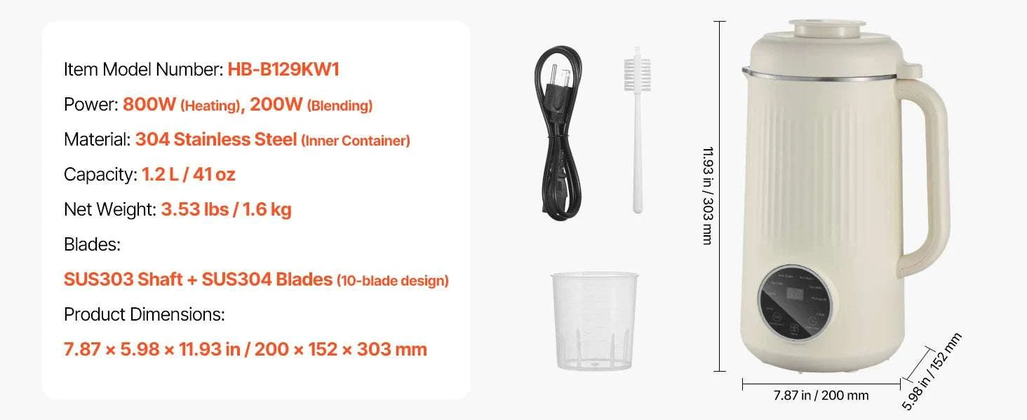 8-in-1 Nut Milk Maker with Self-Cleaning & 12-Hour Timer-600ML / United States