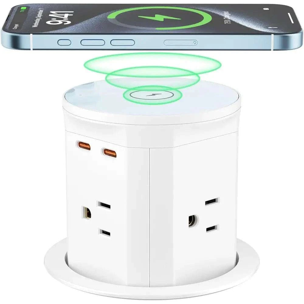 8-in-1 Pop-Up Desk Outlet with 20W USB-C & 15W Wireless Charging-United States