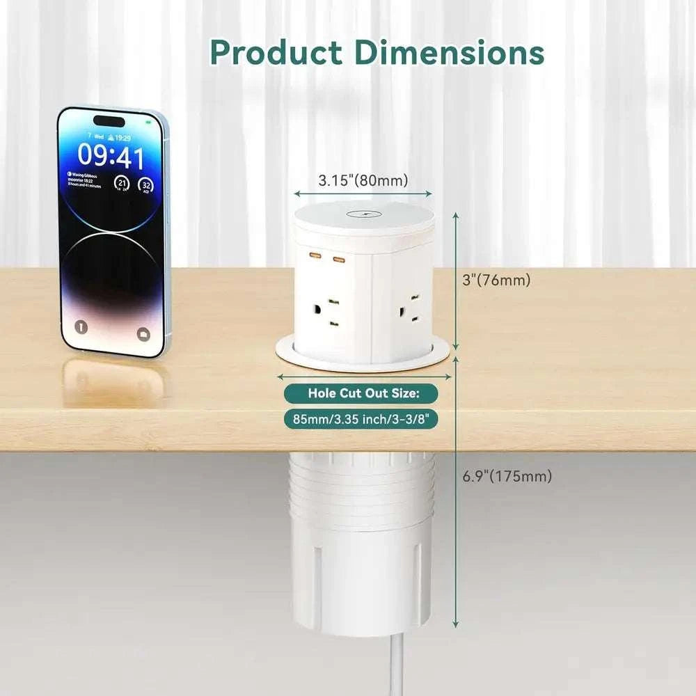 8-in-1 Pop-Up Desk Outlet with 20W USB-C & 15W Wireless Charging-United States