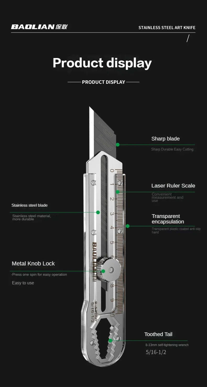 8‑in‑1 Stainless Steel Utility Knife Box Cutter-10 Blades