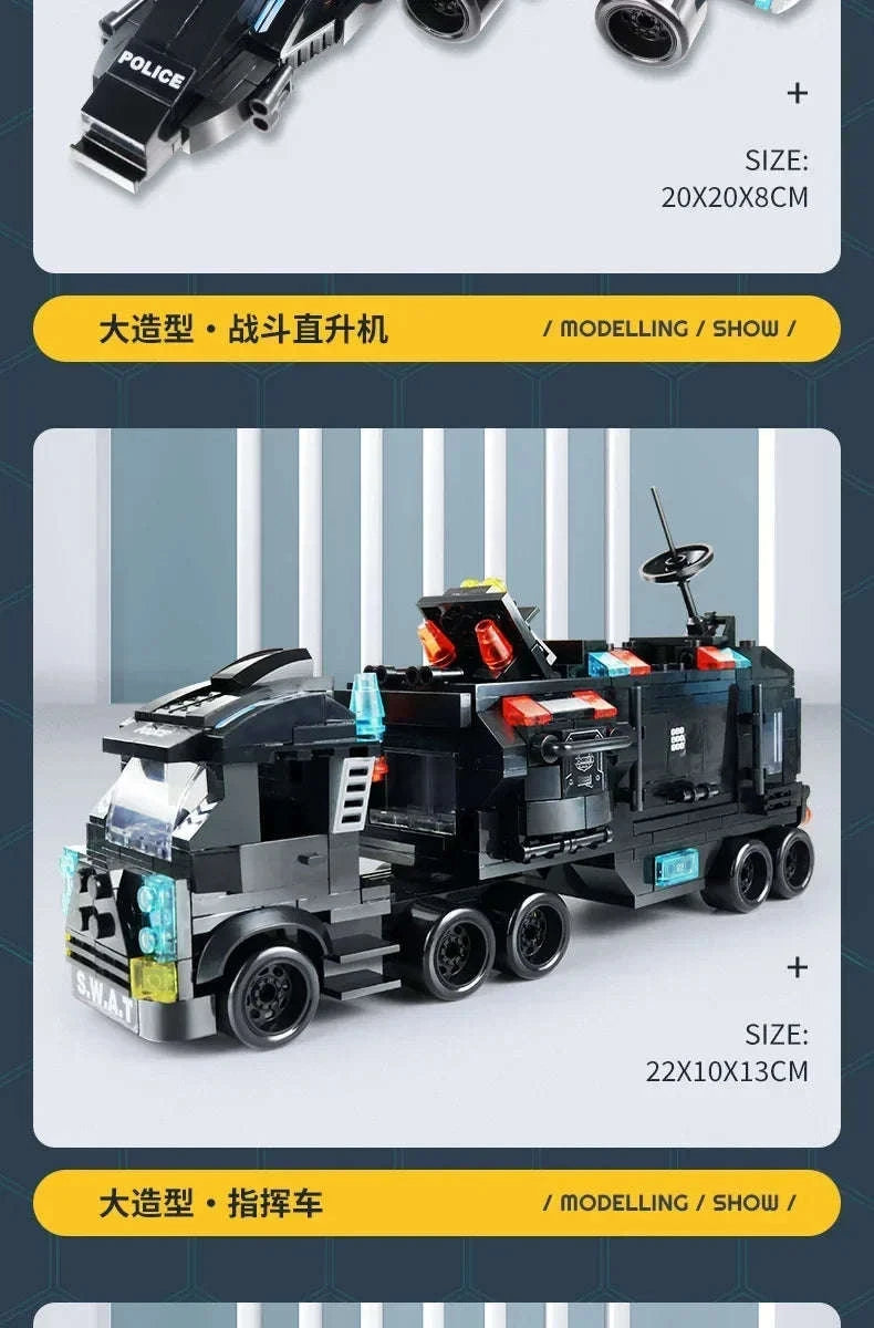 8-in-1 SWAT Police Station Command Truck Building Blocks Set-NO BOX