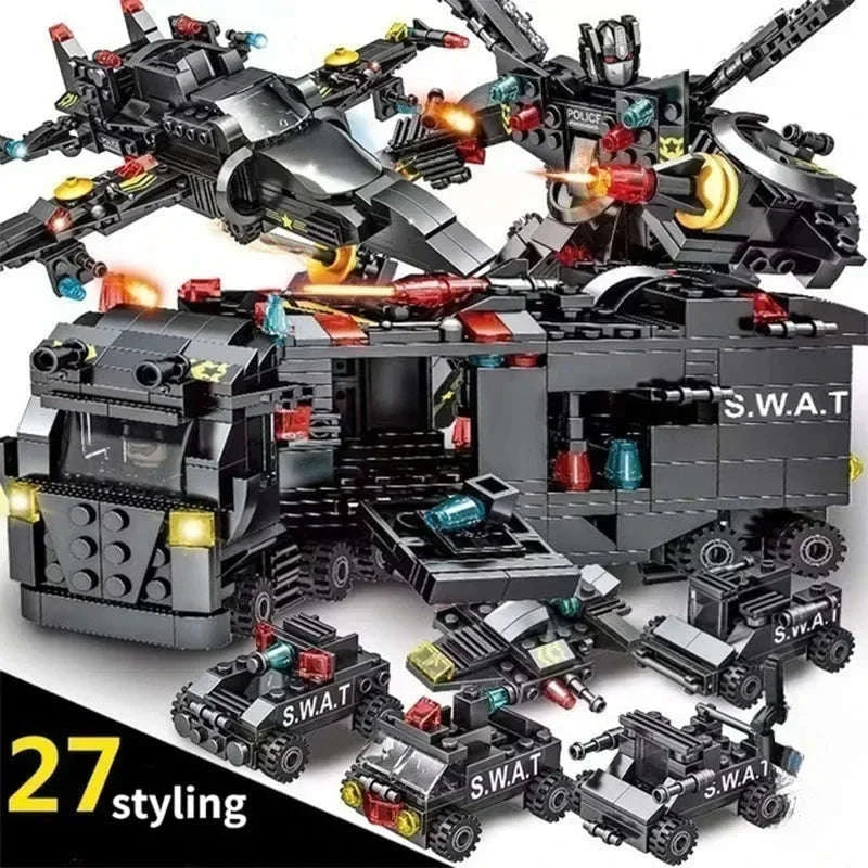 8-in-1 SWAT Police Station Command Truck Building Blocks Set-NO BOX