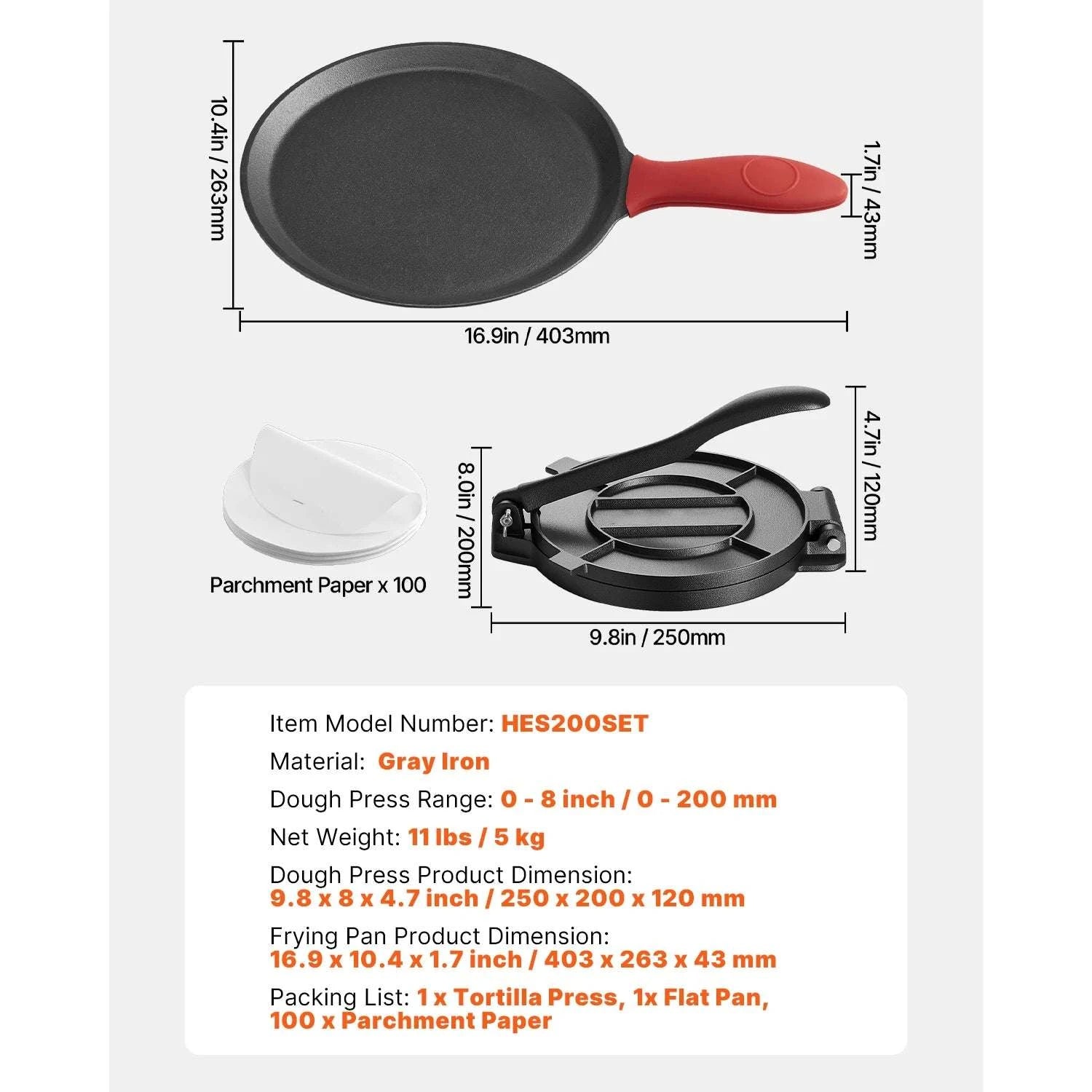 8-Inch Cast Iron Tortilla Press with 10.5" Pan & Easy Handle-8inch / United States