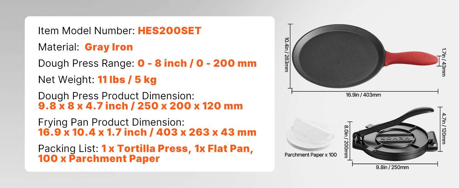 8-Inch Cast Iron Tortilla Press with 10.5" Pan & Easy Handle-8inch / United States