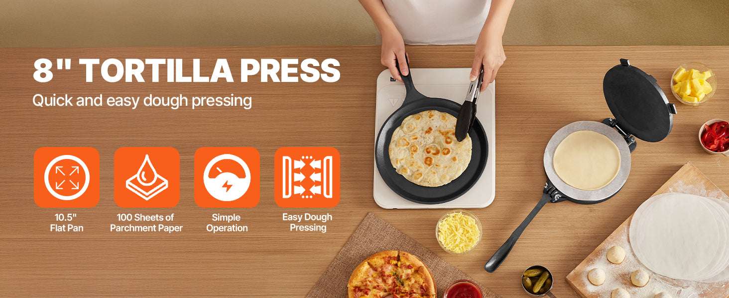 8-Inch Cast Iron Tortilla Press with 10.5" Pan & Easy Handle-8inch / United States
