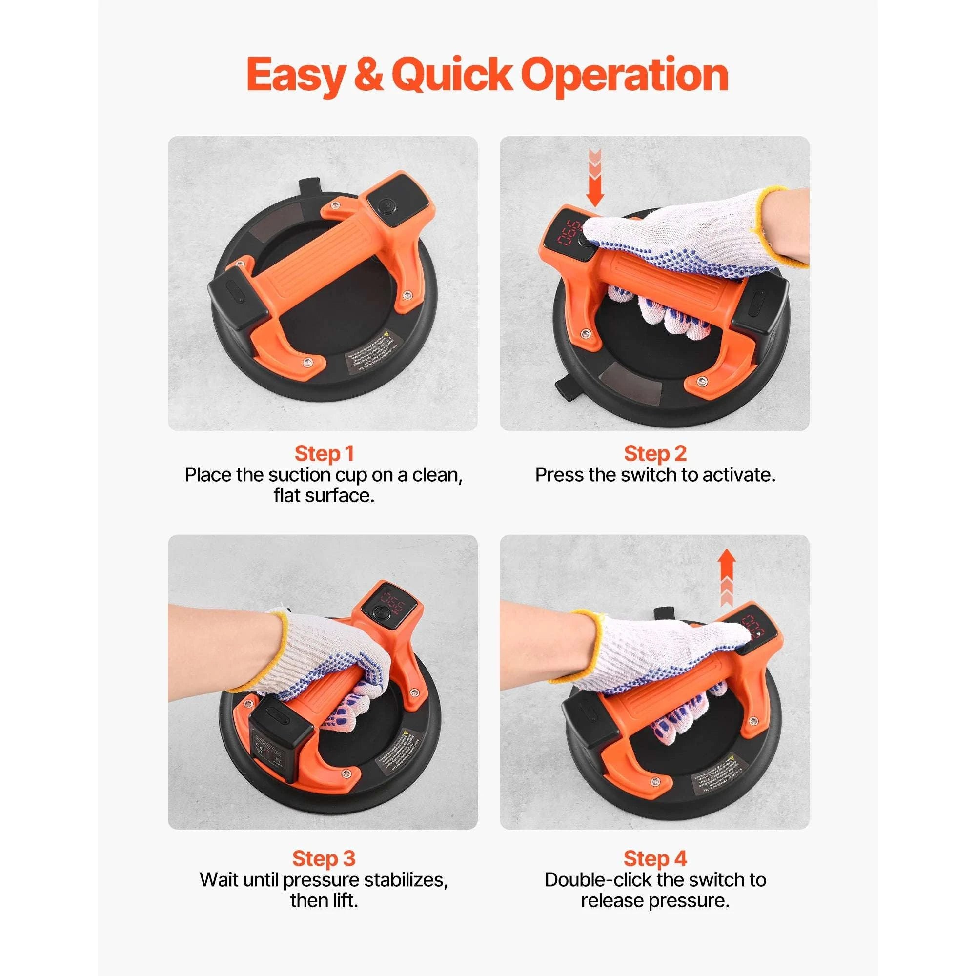 8-Inch Electric Vacuum Suction Cup Lifter 440lb with Display-440lbs / United States