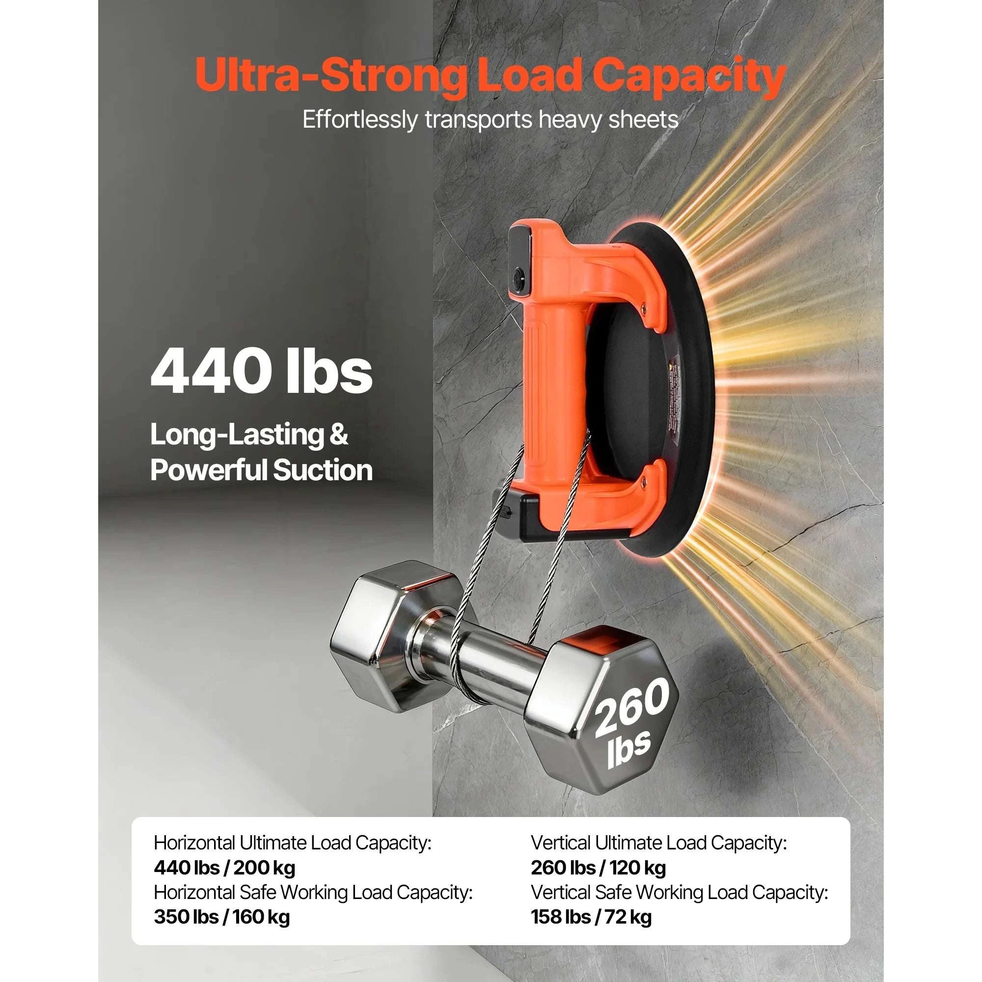 8-Inch Electric Vacuum Suction Cup Lifter 440lb with Display-440lbs / United States