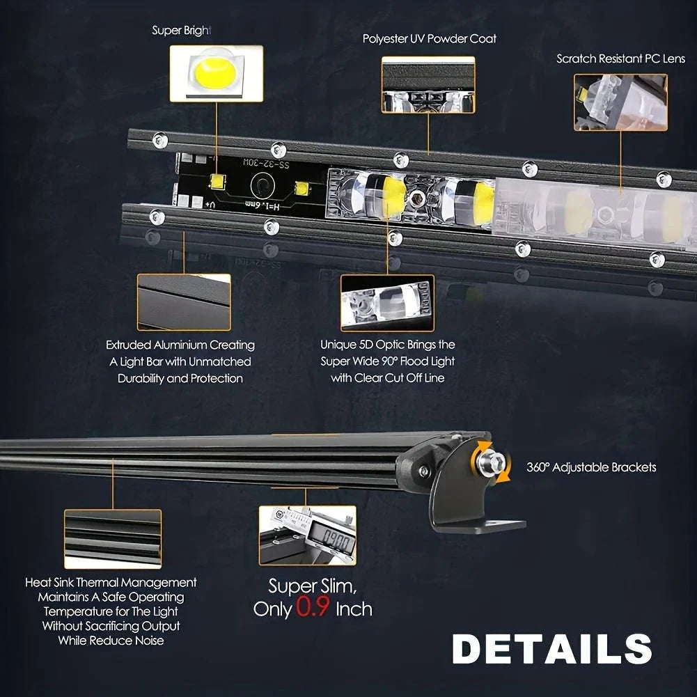 8 Inch LED Light Bar 12V 24V Spot Work Light-2pcs 8inch yellow / China Mainland