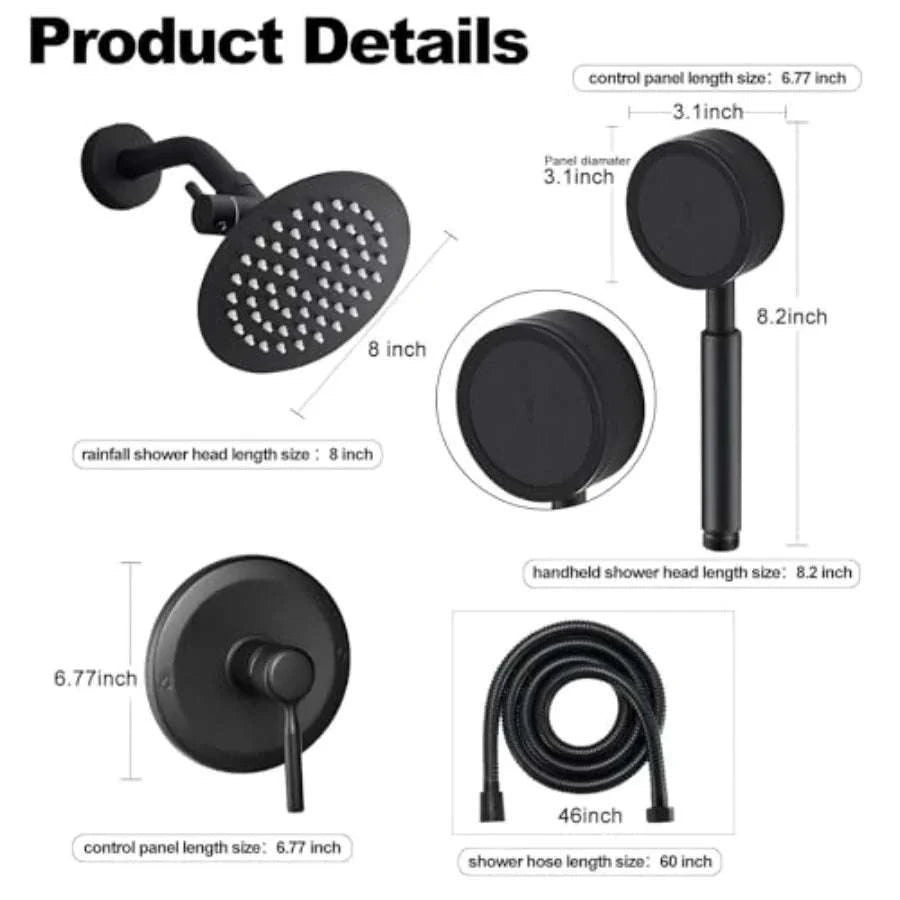 8-Inch Rain Shower Head Set with Handheld Sprayer and Filter-United States / Black