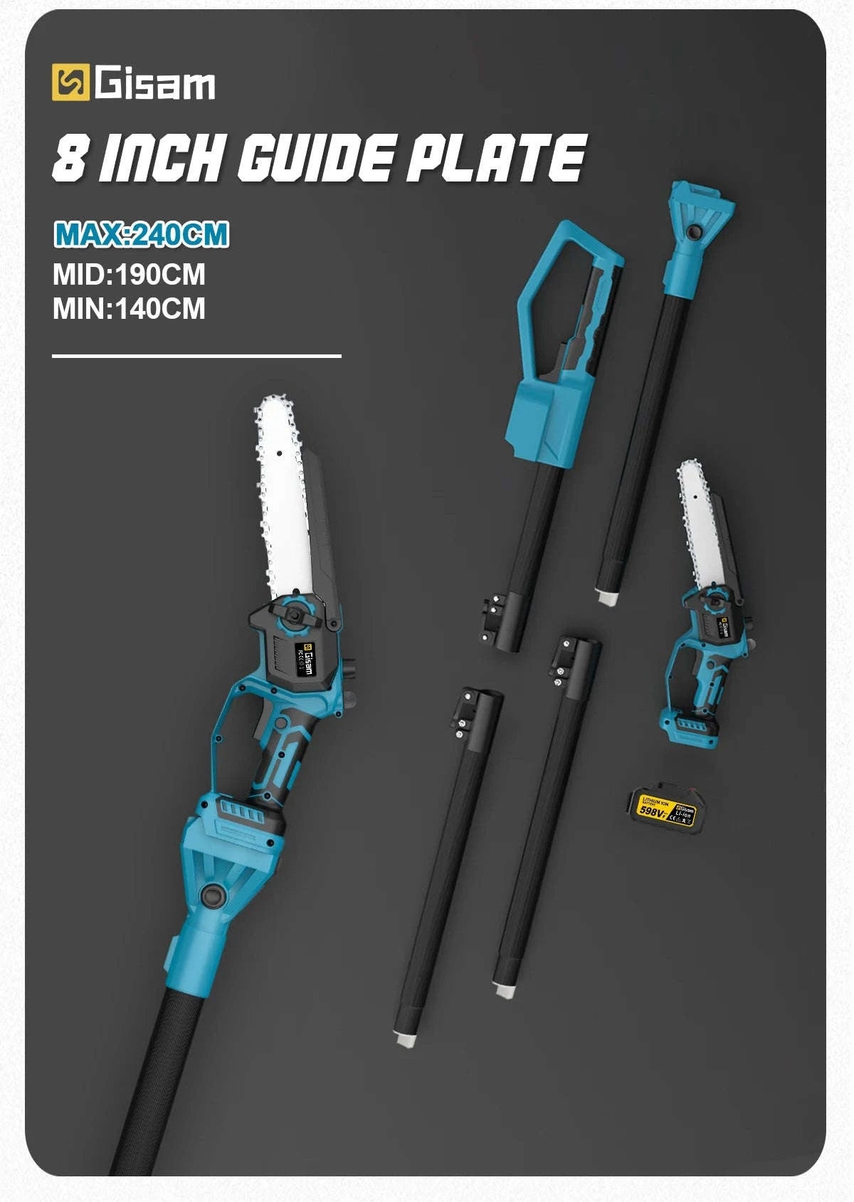 8 Inch Telescoping Pole Electric Chainsaw-1 Battery / Brazil