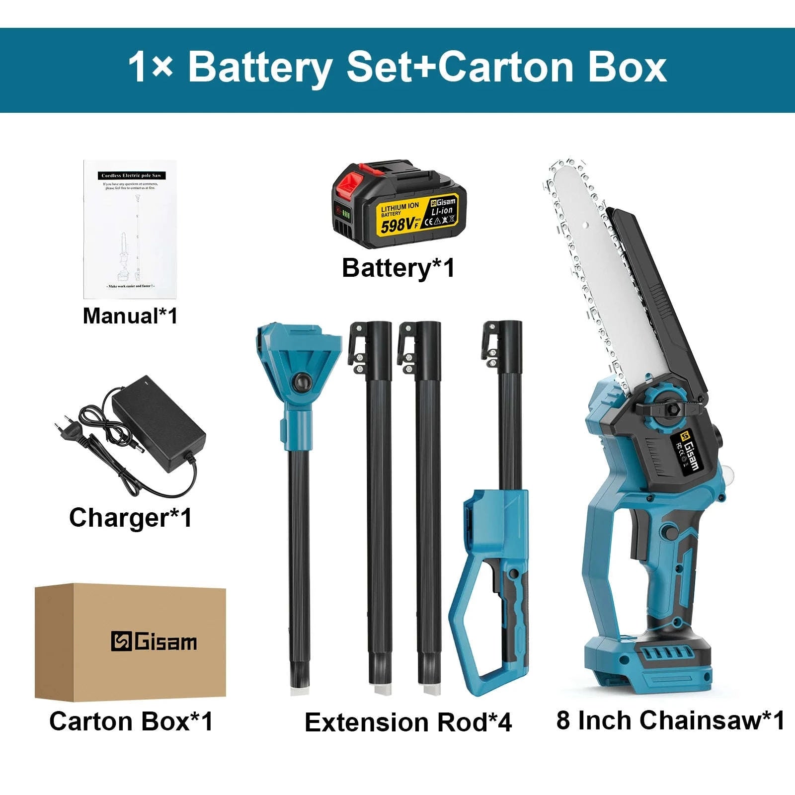 8 Inch Telescoping Pole Electric Chainsaw-1 Battery / Brazil