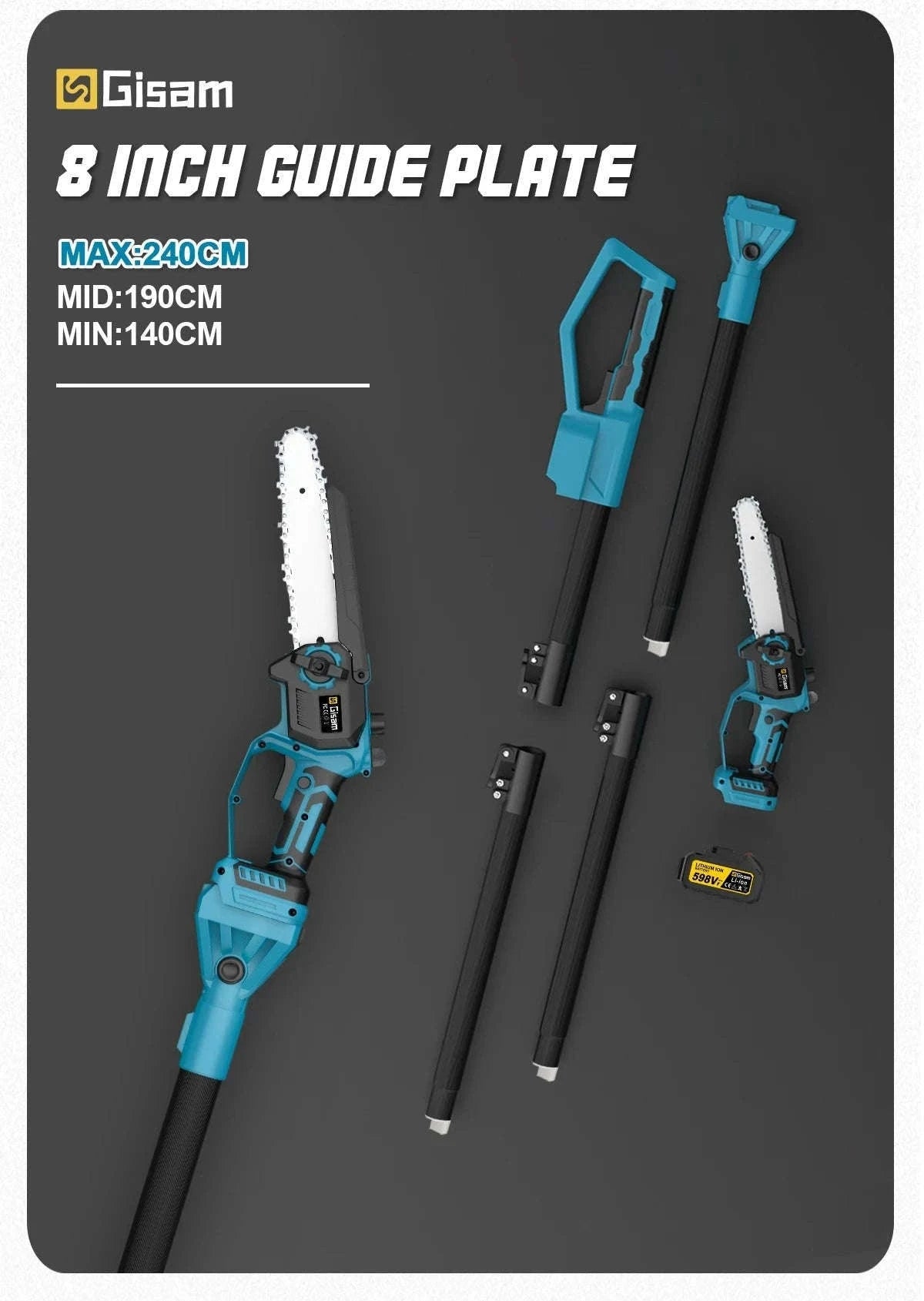 8 Inch Telescoping Pole Electric Chainsaw-1 Battery / Brazil