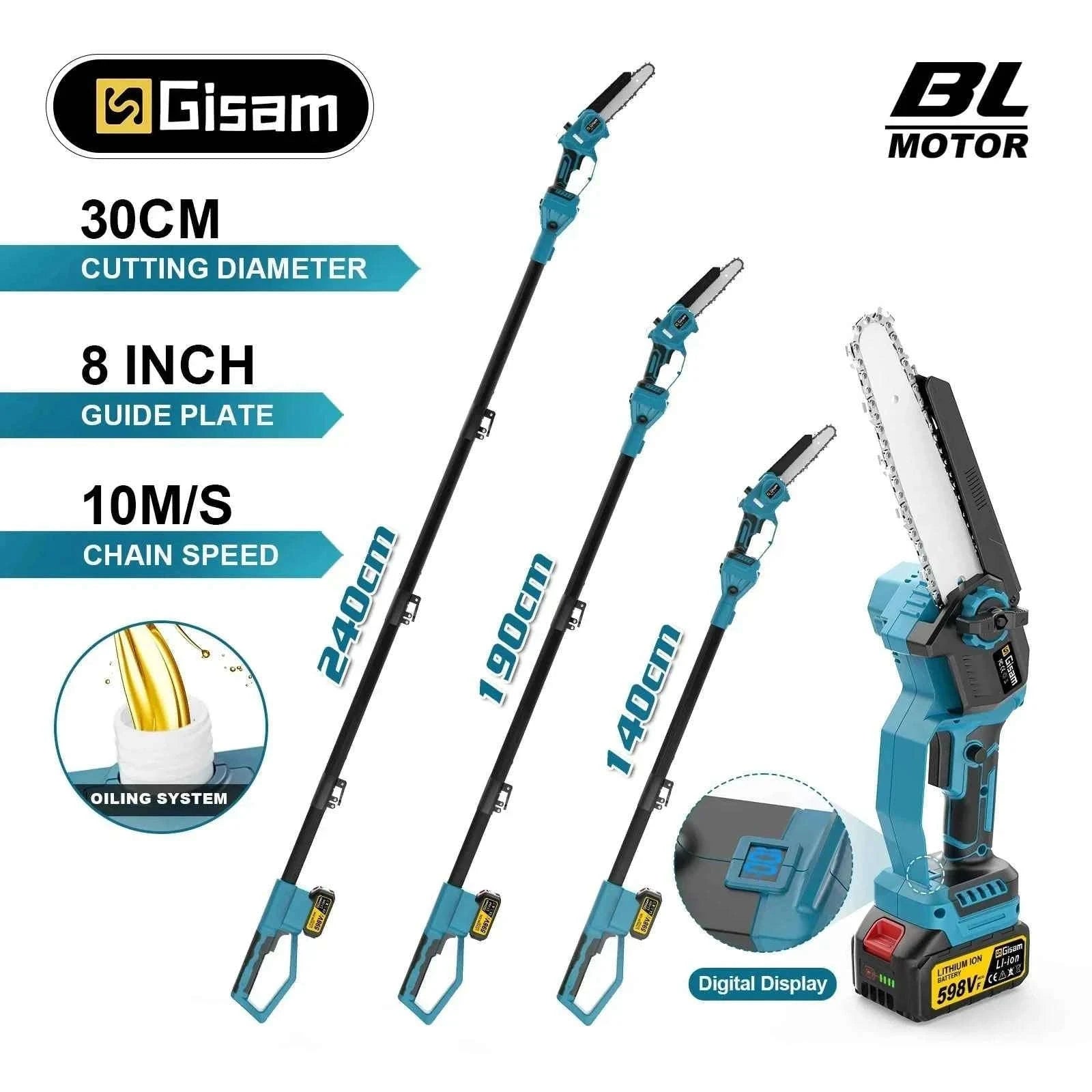 8 Inch Telescoping Pole Electric Chainsaw-1 Battery / Brazil