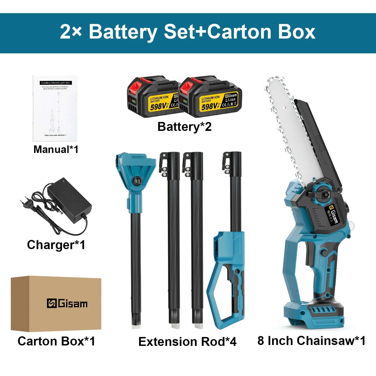 8 Inch Telescoping Pole Electric Chainsaw-1 Battery / Brazil