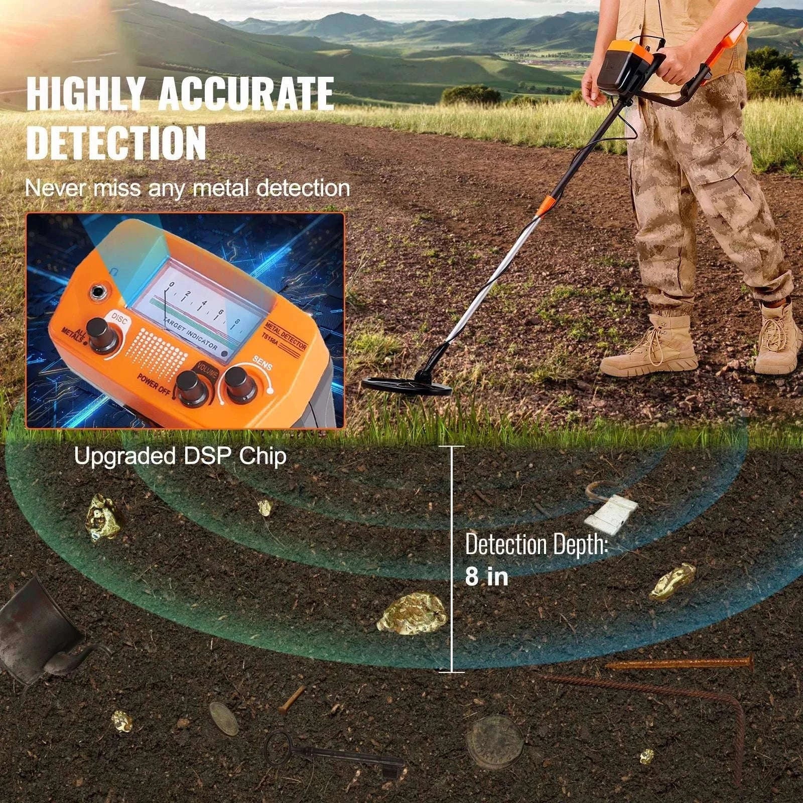 8-Inch Waterproof Metal Detector with Adjustable Shaft for Adults-Orange / CZECH REPUBLIC