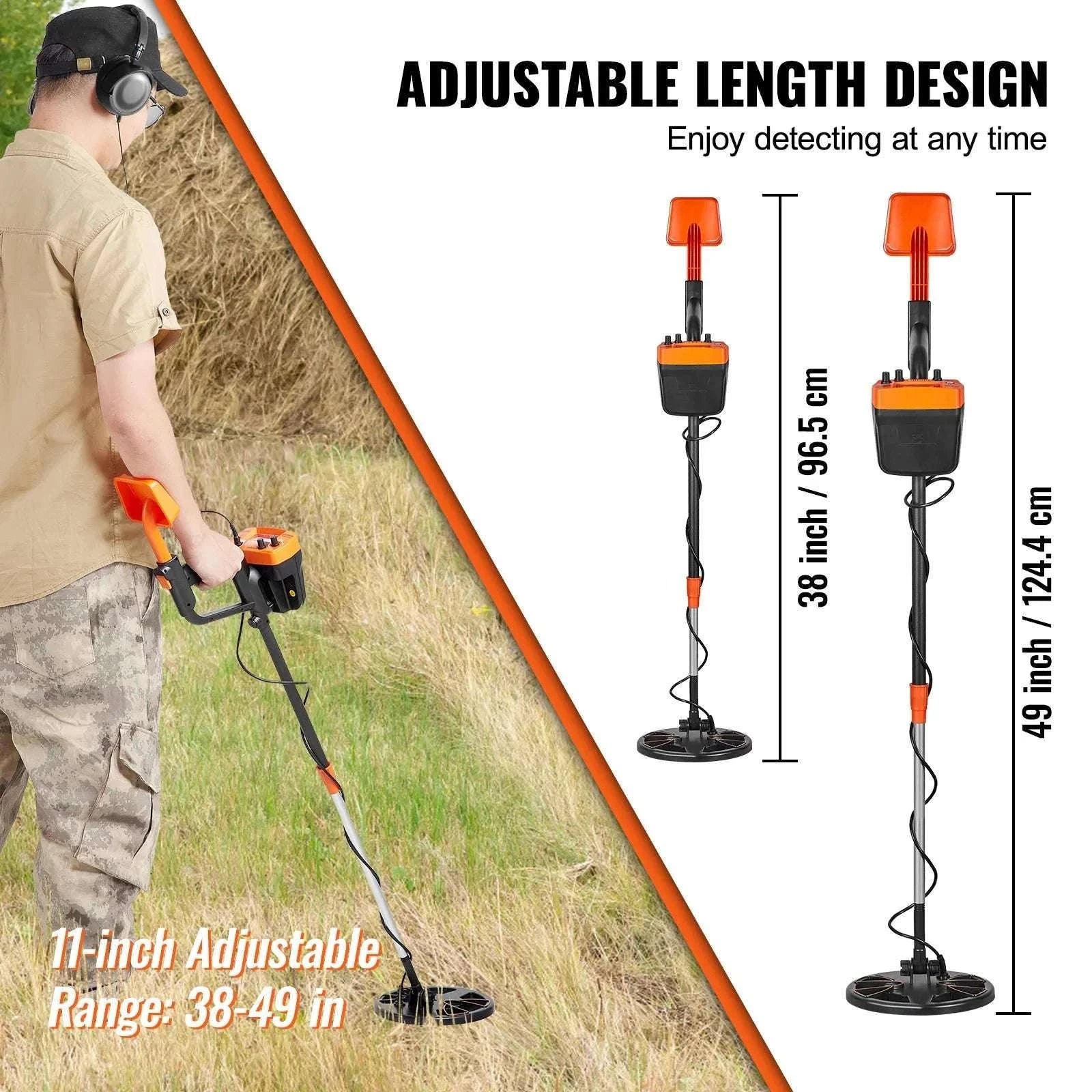 8-Inch Waterproof Metal Detector with Adjustable Shaft for Adults-Orange / CZECH REPUBLIC