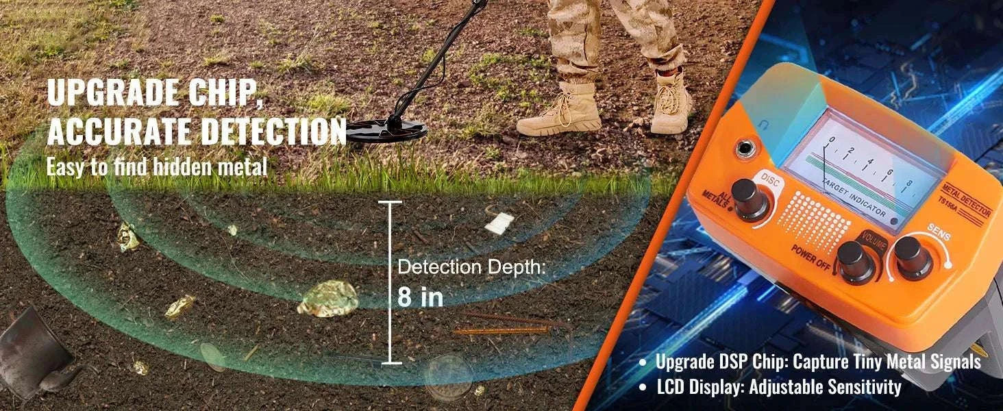 8-Inch Waterproof Metal Detector with Adjustable Shaft for Adults-Orange / CZECH REPUBLIC