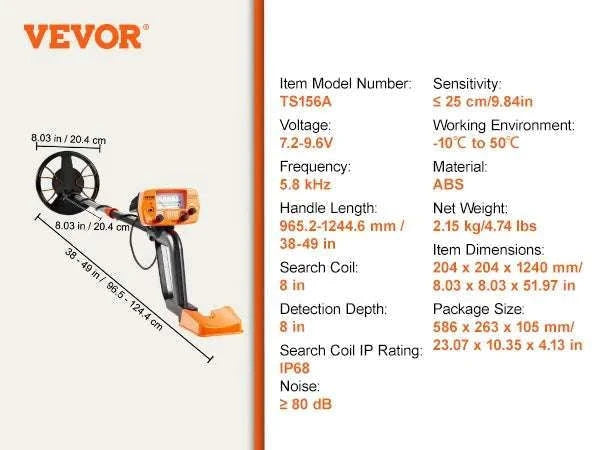 8-Inch Waterproof Metal Detector with Adjustable Shaft for Adults-Orange / CZECH REPUBLIC