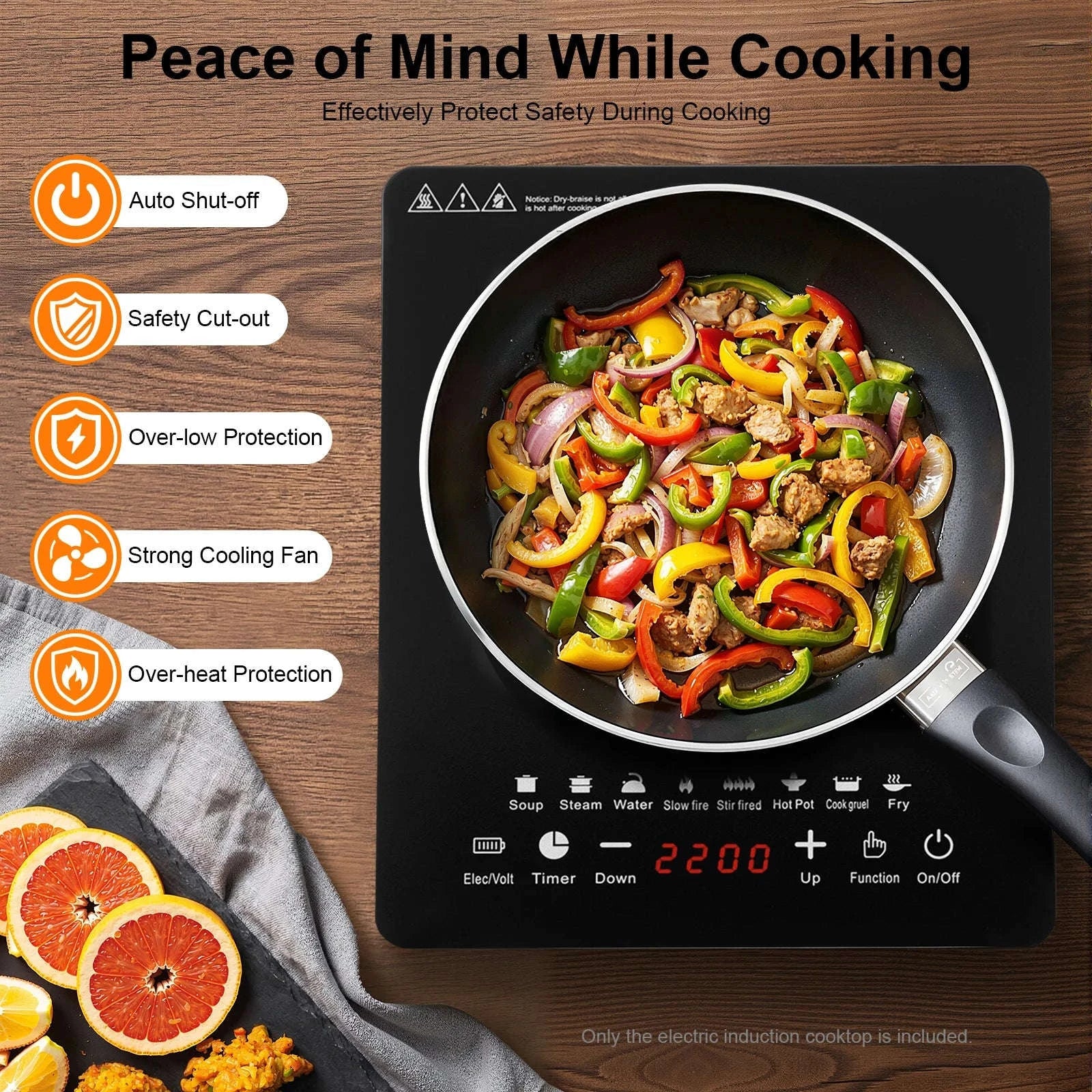 8-Level Induction Cooktop with Timer, 750W Countertop Stove-United States