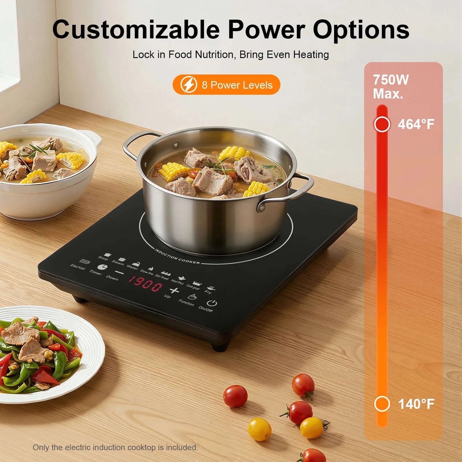 8-Level Induction Cooktop with Timer, 750W Countertop Stove-United States
