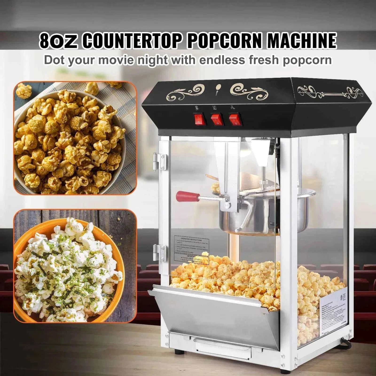 8 Oz Countertop Popcorn Maker Machine-Black / CZECH REPUBLIC