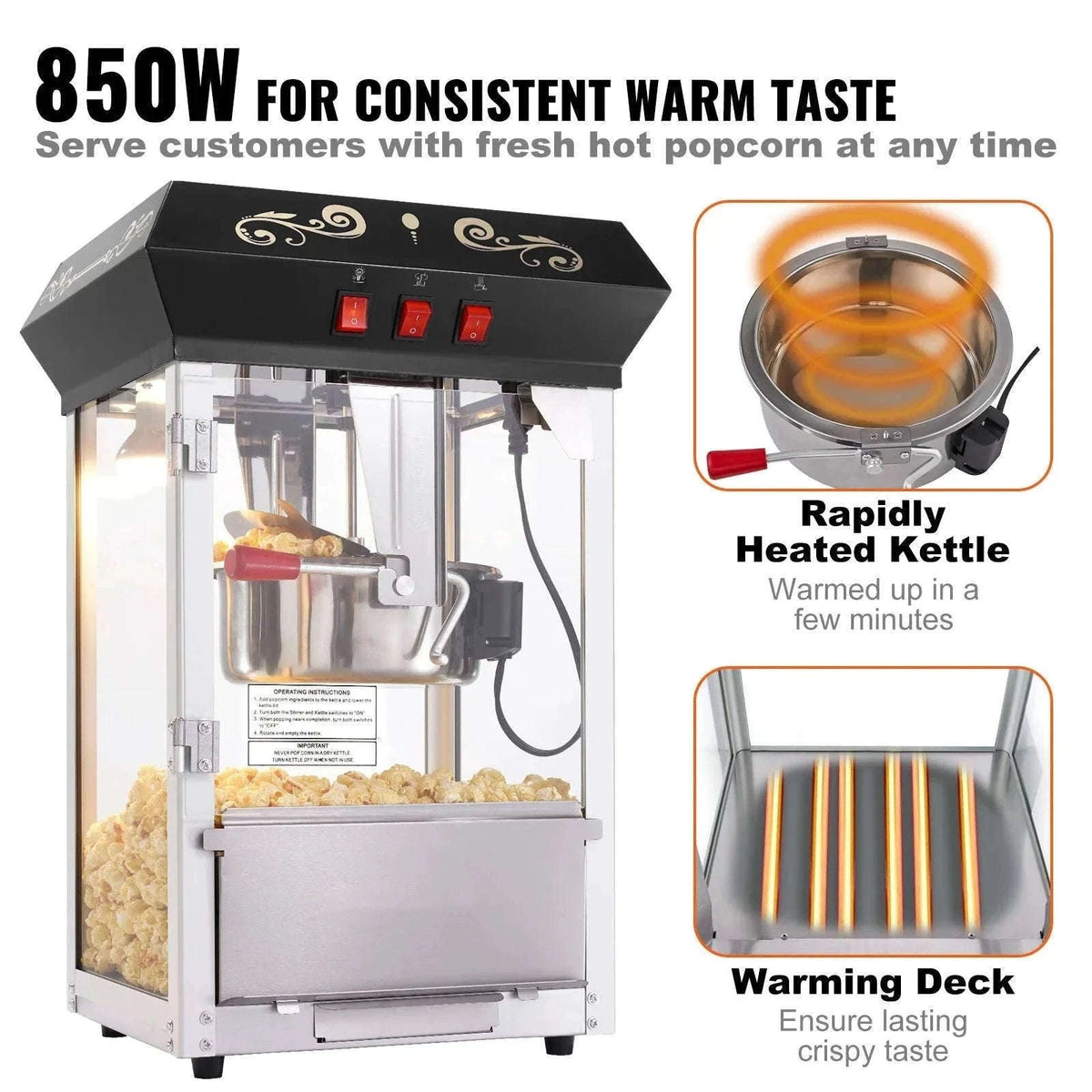 8 Oz Countertop Popcorn Maker Machine-Black / CZECH REPUBLIC