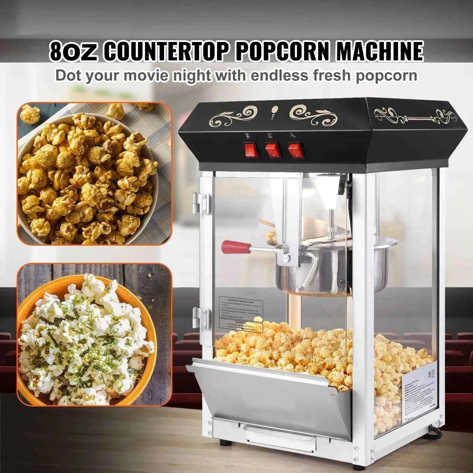 8 Oz Countertop Popcorn Maker Machine-Black / CZECH REPUBLIC
