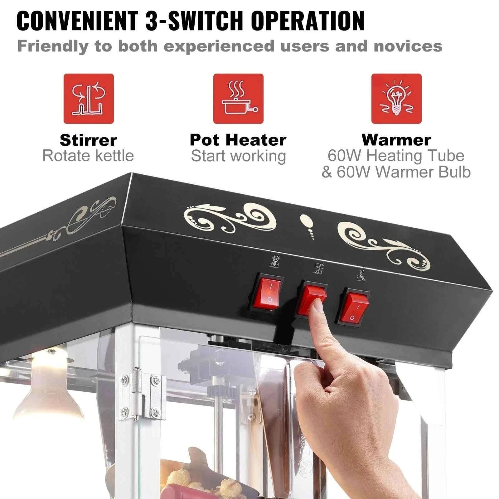 8 Oz Countertop Popcorn Maker Machine-Black / CZECH REPUBLIC
