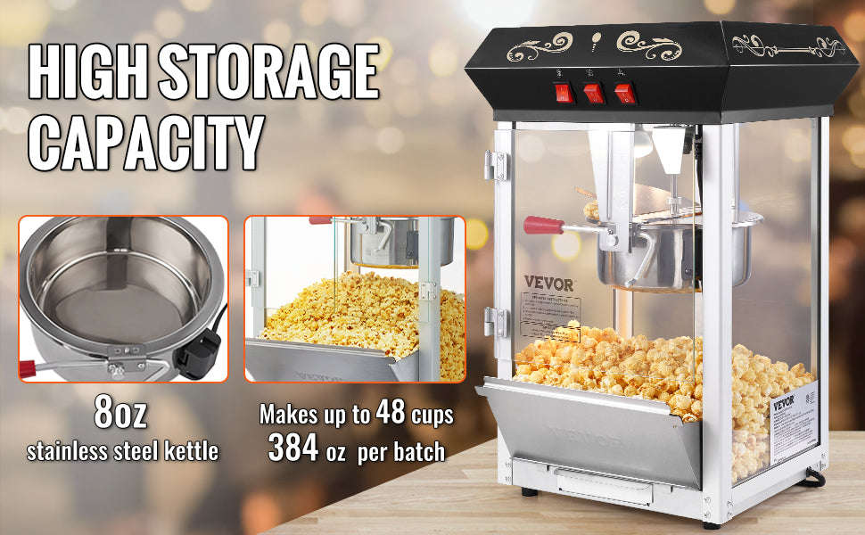 8 Oz Countertop Popcorn Maker Machine-Black / CZECH REPUBLIC
