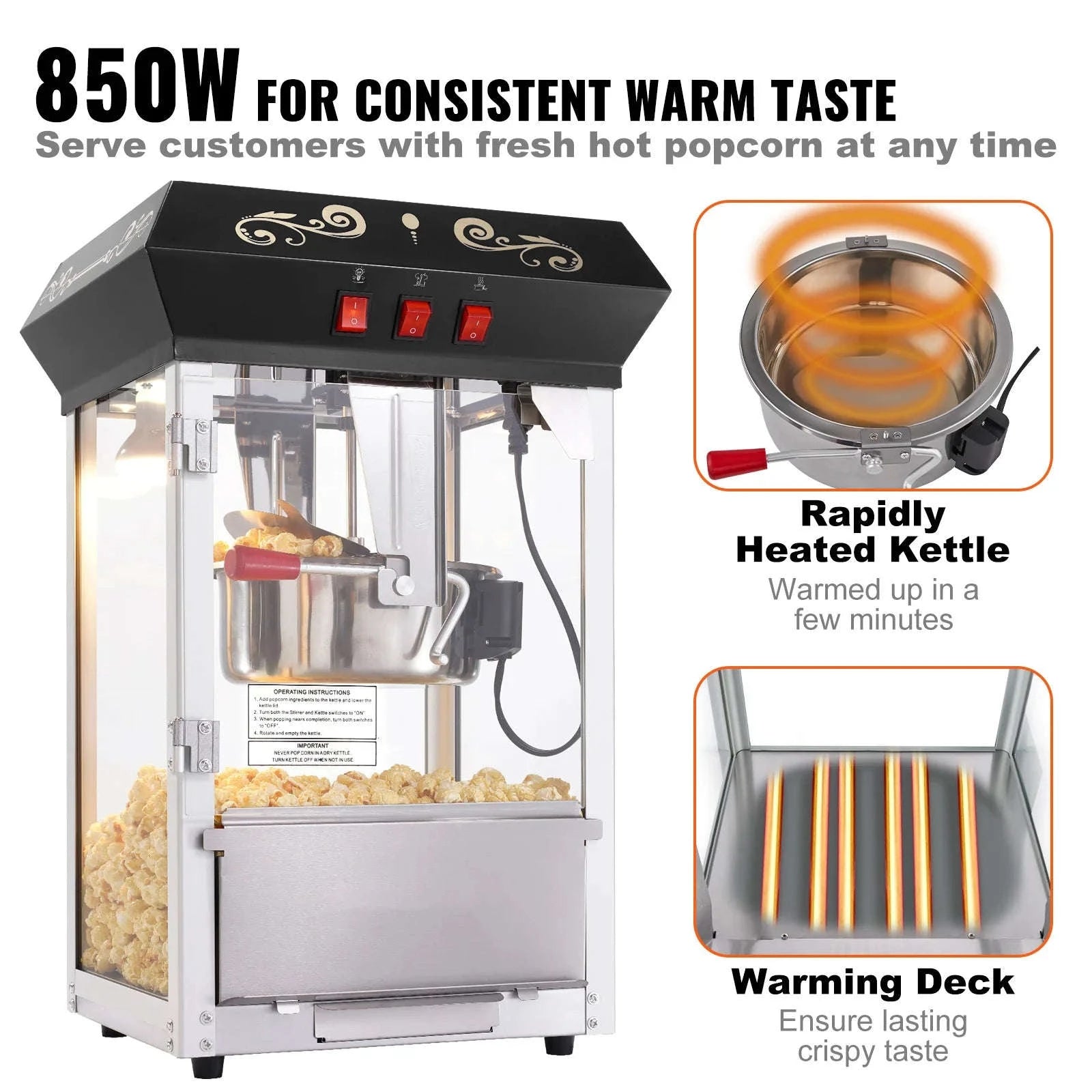 8 Oz Countertop Popcorn Maker Machine-Black / CZECH REPUBLIC