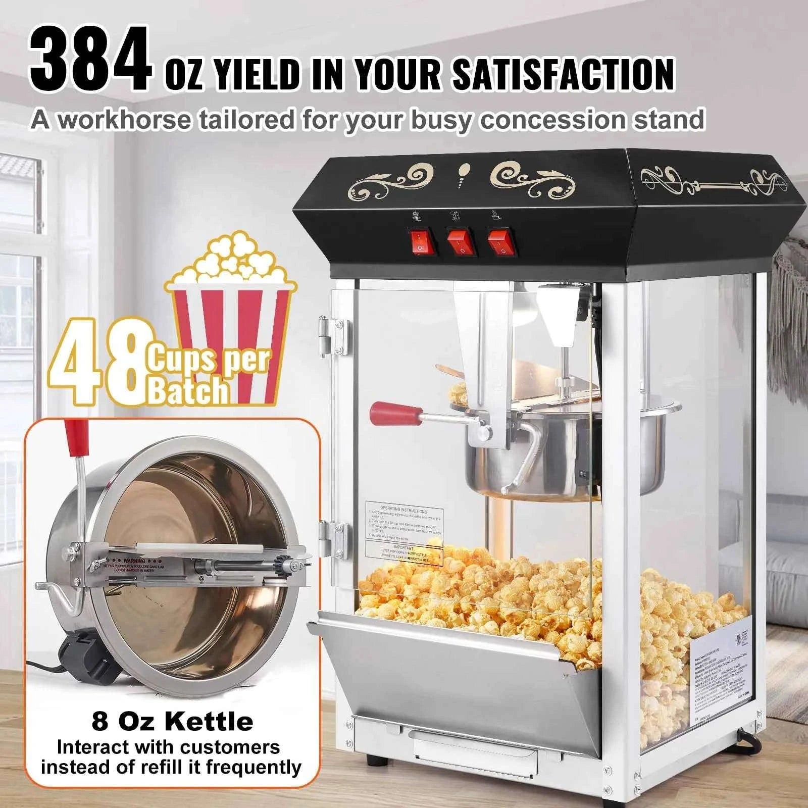 8 Oz Countertop Popcorn Maker Machine-Black / CZECH REPUBLIC