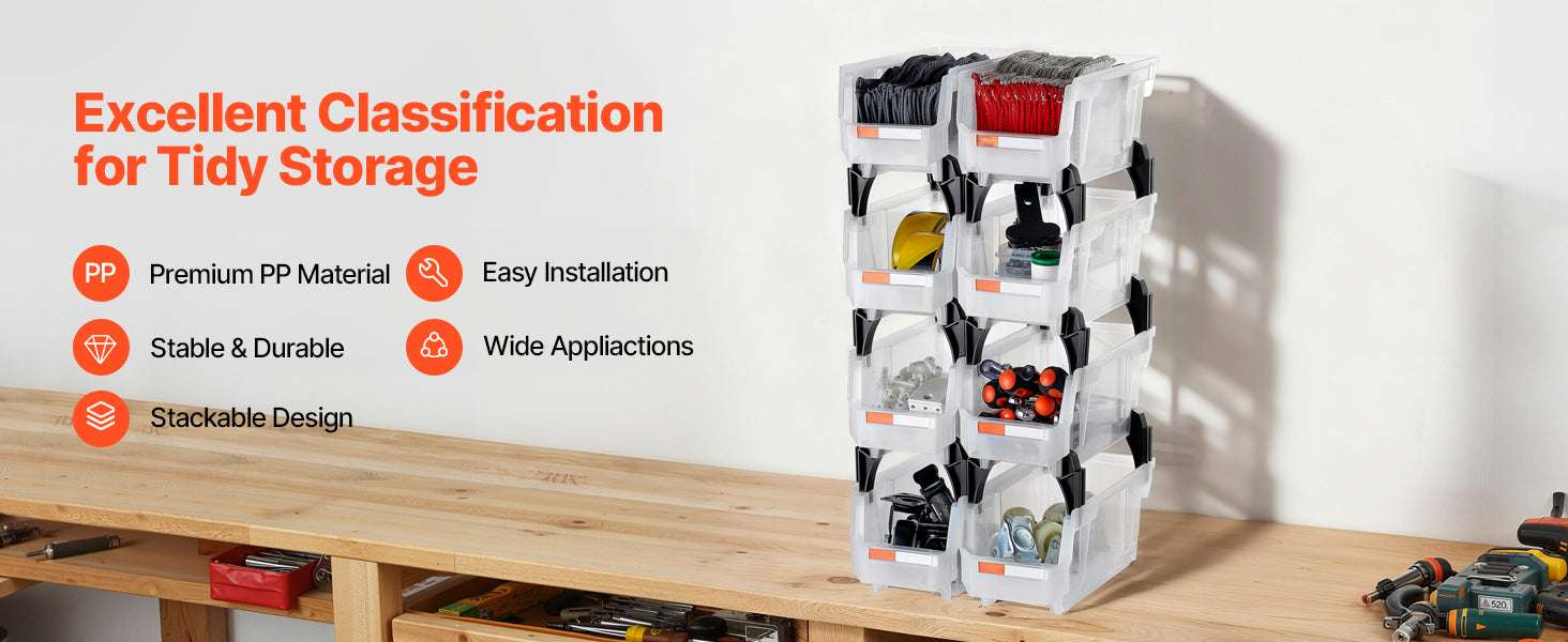 8 Pack Stackable Storage Bins with Front Access Organizer Boxes-Transparent / spain